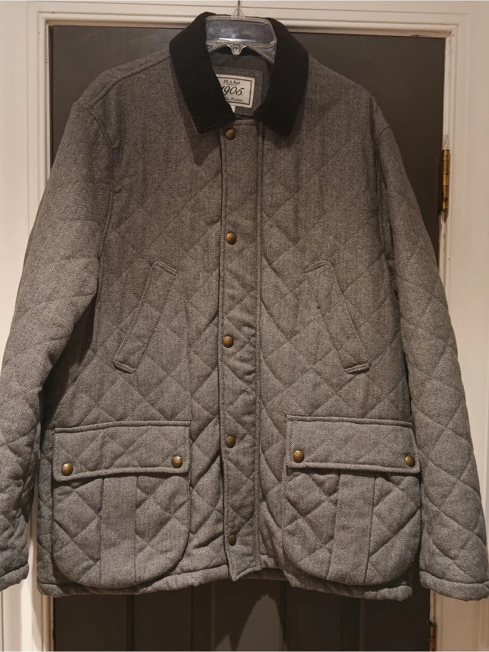 Men's Quilted Grey Brown Barn Field Jacket with Corduroy Collar